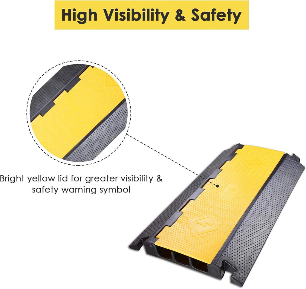 3 Channel Rubber Cable Ramp Cover Cord Protector Driveway Speed Bumps 88000 Lbs Pack of 2 L7899
