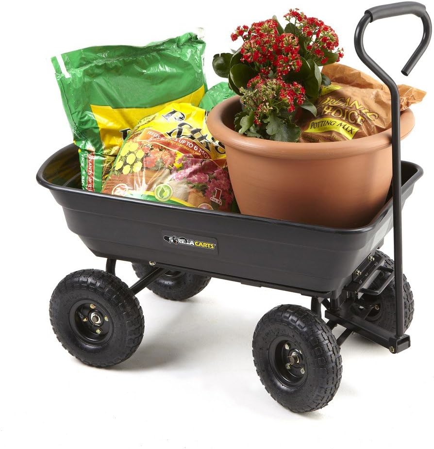 Poly Garden Dump Cart with Steel Frame and 10-Inch Pneumatic Tires U23273