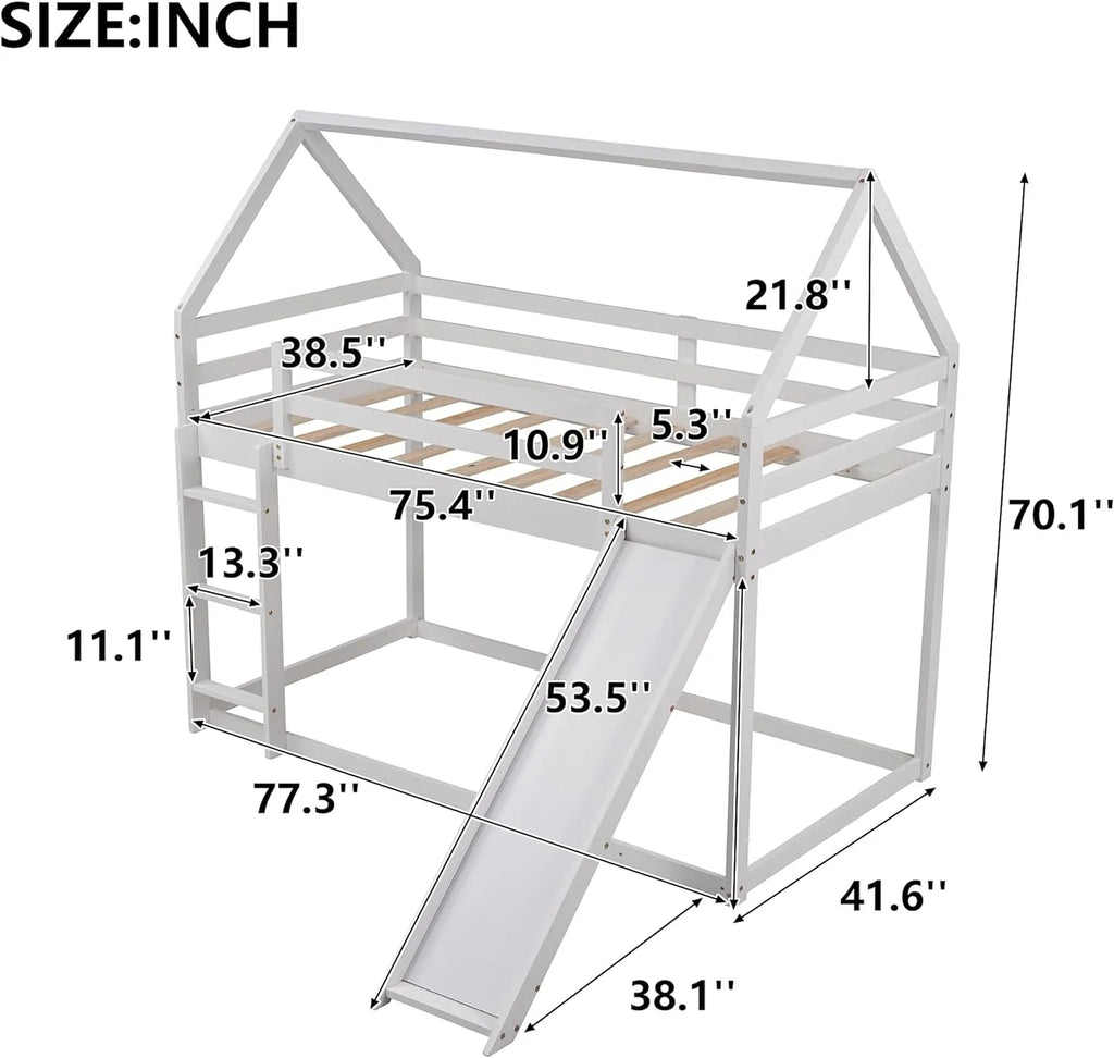 White Wood Buk Bed With Slide U728