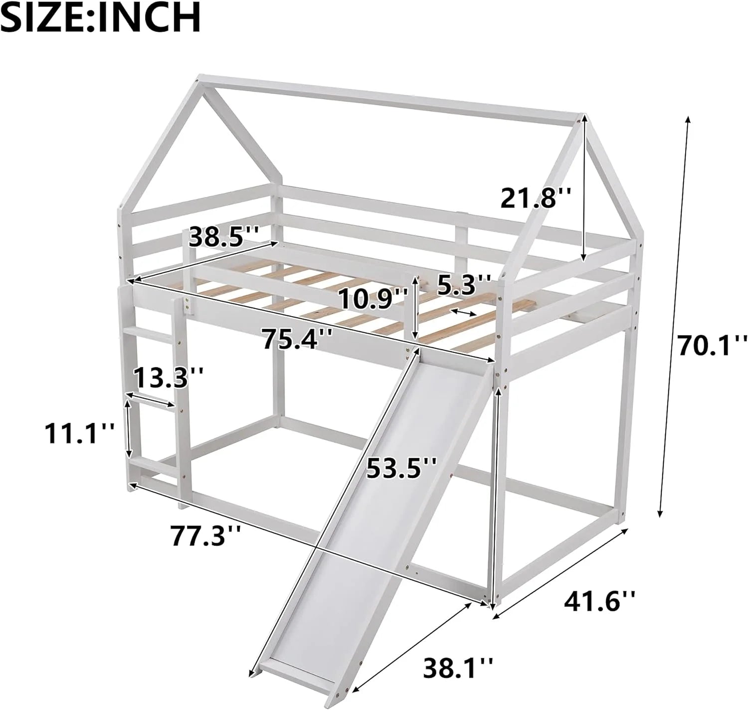 White Wood Buk Bed With Slide U728