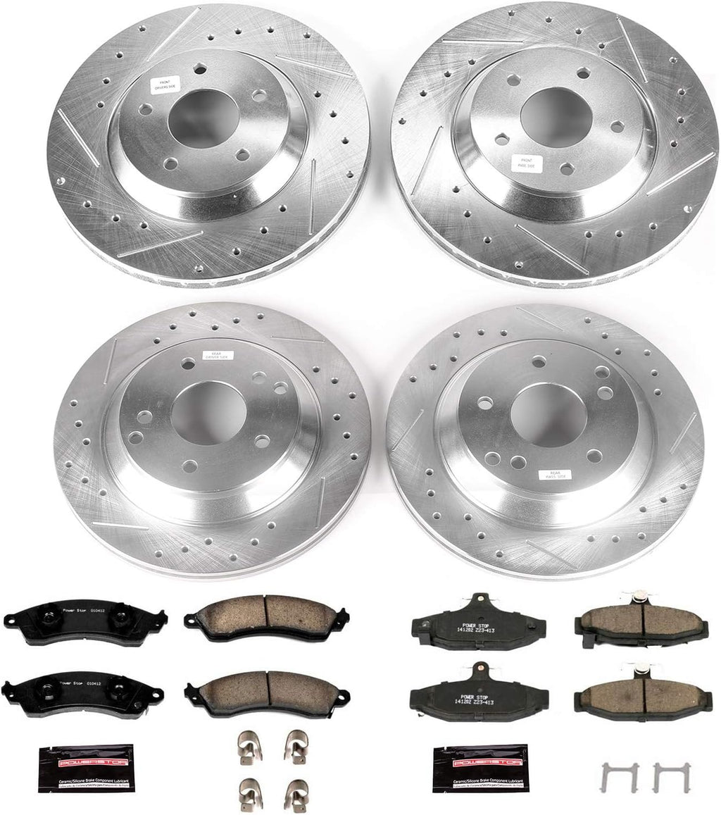 Front and Rear Carbon Fiber Brake Pads with Drilled & Slotted Brake Rotors Kit I875