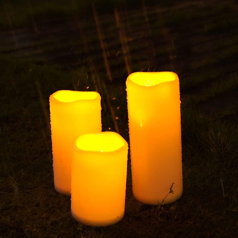 Waterproof Flameless LED Pillar Candles with Remote, Set of 3 W68308