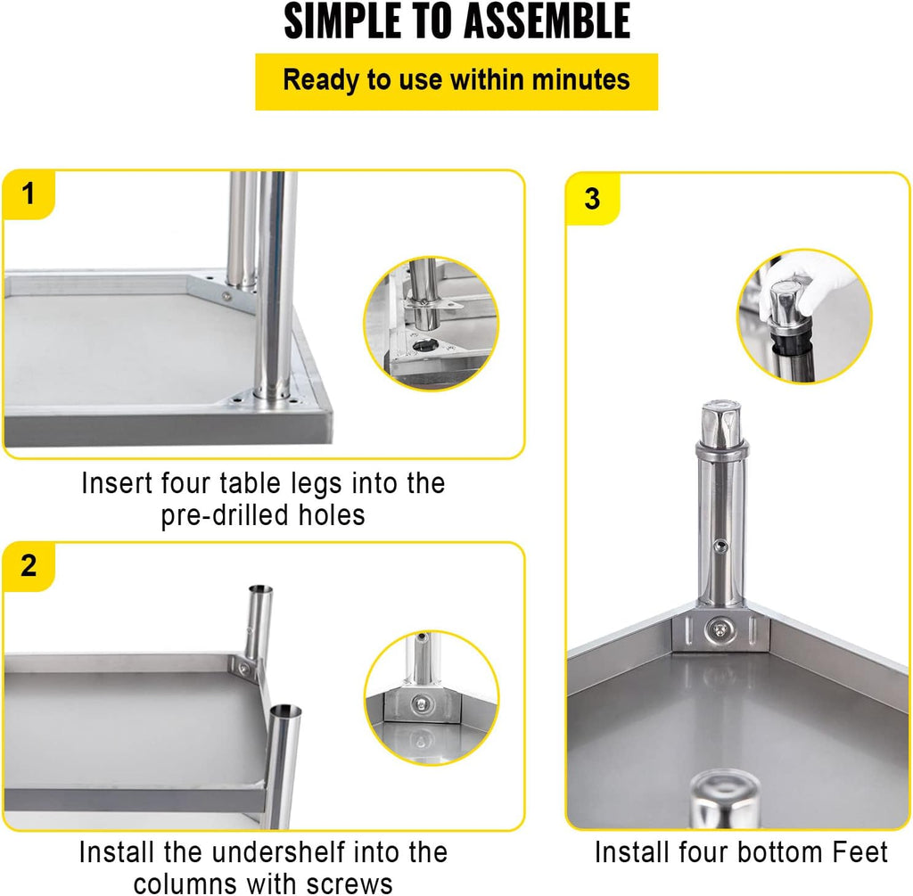Stainless Steel Prep Table with Backsplash and Adjustable Undershelf T47522