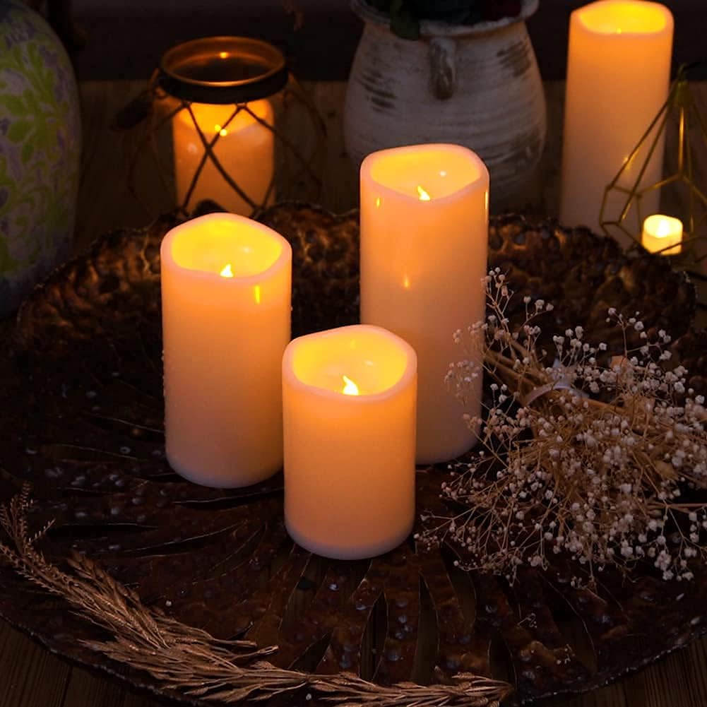 Waterproof Flameless LED Pillar Candles with Remote, Set of 3 W68308