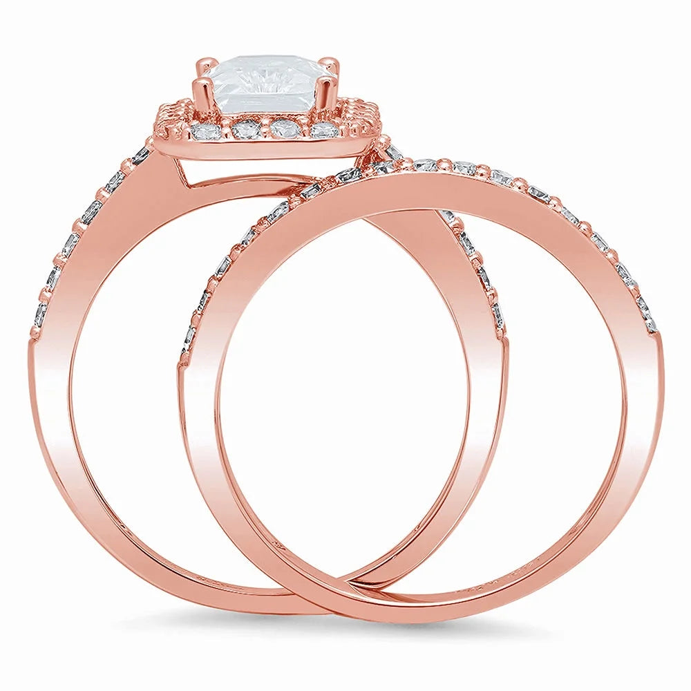 18K Rose Gold Halo Engagement Ring with Crystal Side Stones Q830448