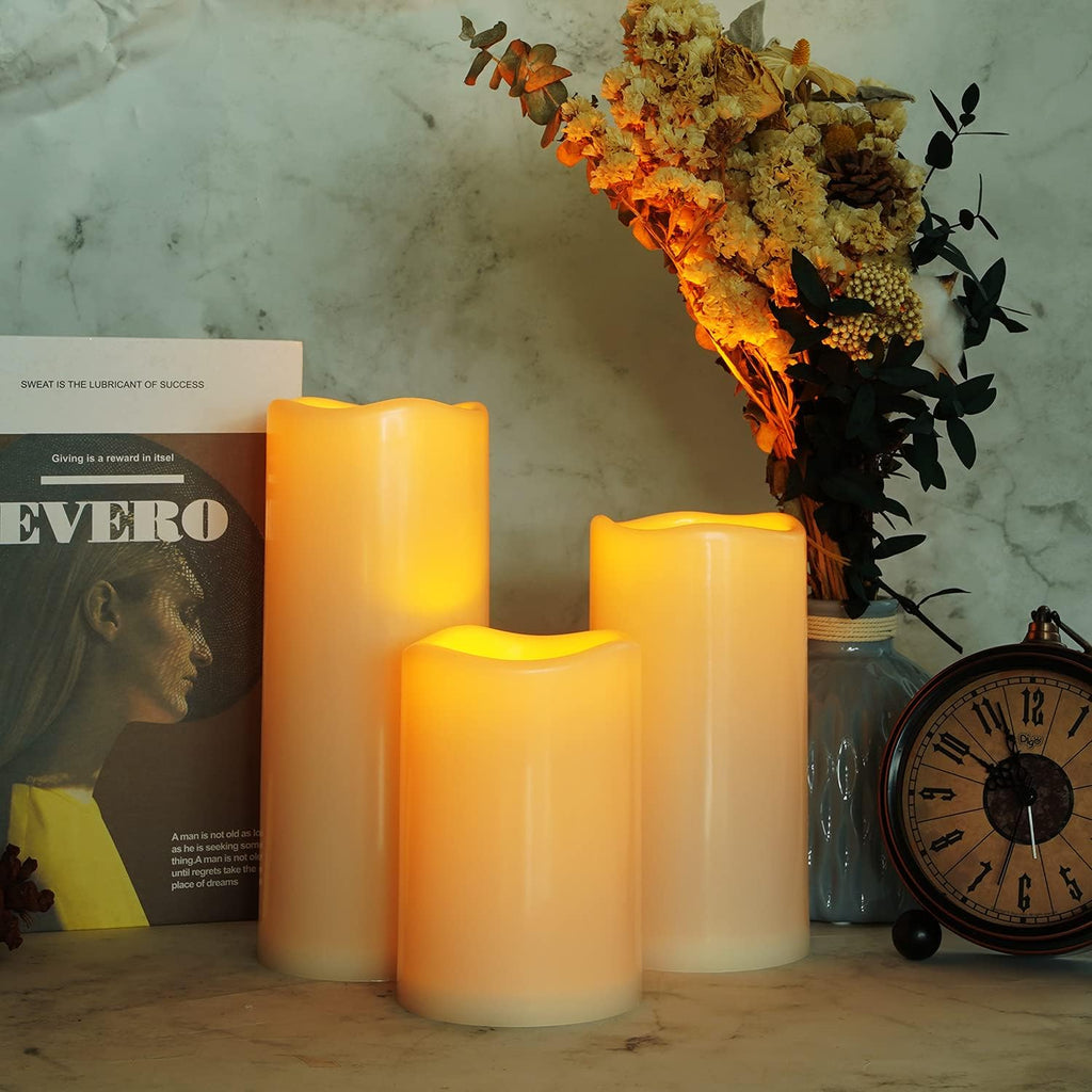 Waterproof Flameless LED Pillar Candles with Remote, Set of 3 W68308