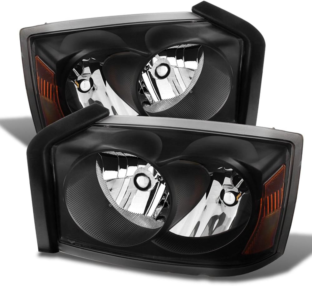 Black 2005-2007 Dodge Dakota Headlights Headlamps Pair W3427