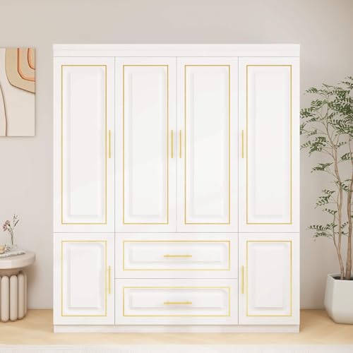 White 3 Door Wooden Wardrobe with Drawers X984980