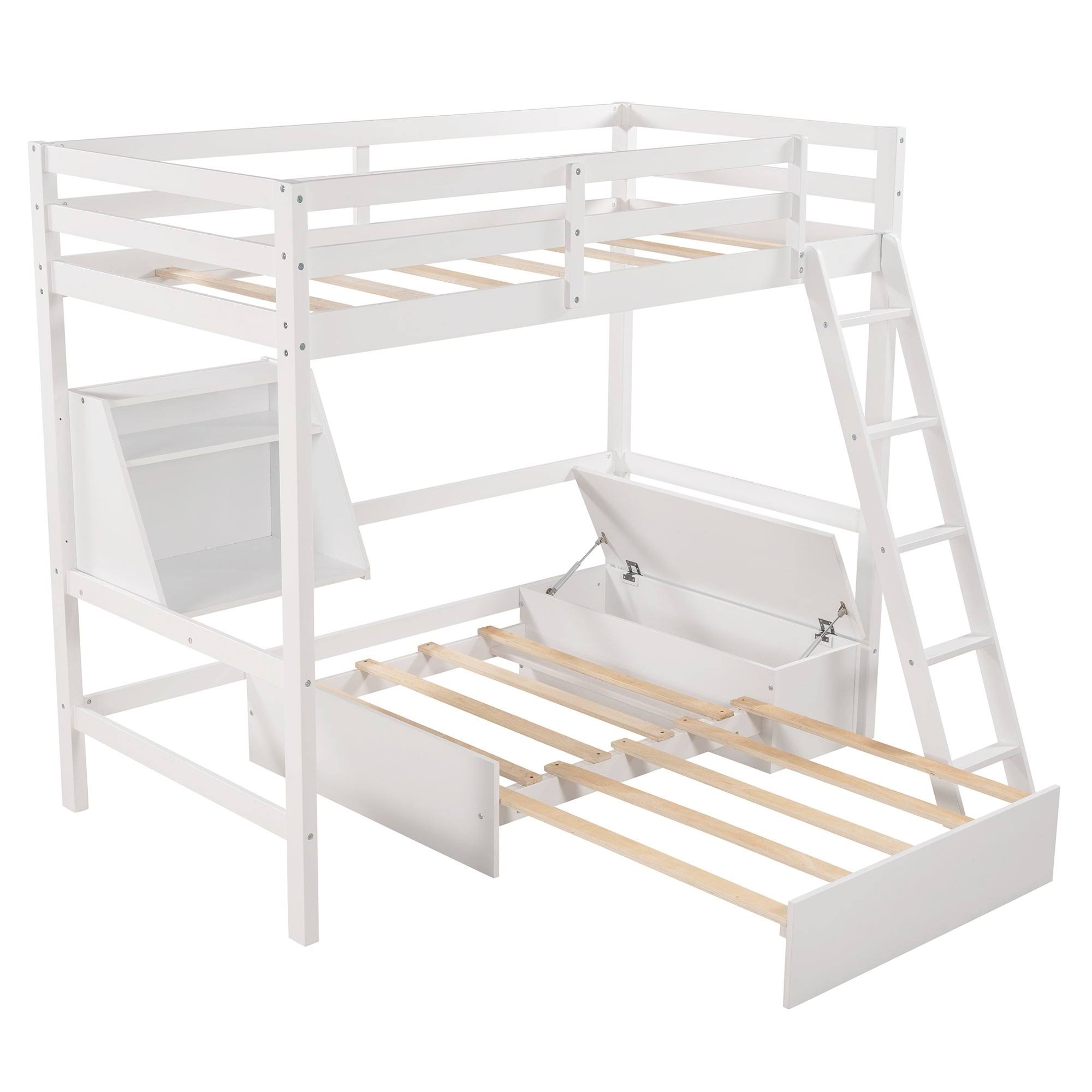 White Twin Loft Bed with Storage Drawer & Shelf K659