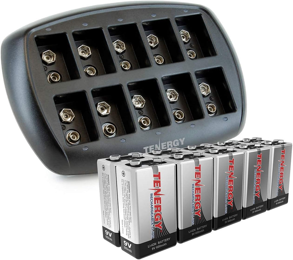 9V Rechargeable Batteries 600mAh 10PCS with 10-Slot Charger N796