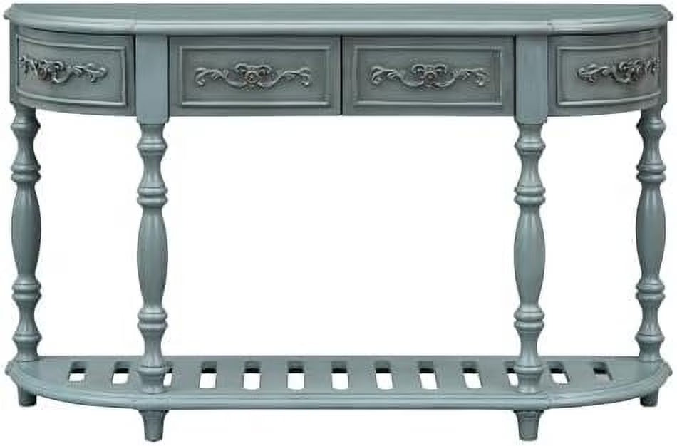 Espresso Curved Console Table with 2 Top Drawers and Solid Wooden Frame A9284