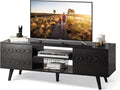Black TV Stand with Storage Cabinet and Open Shelves J593158