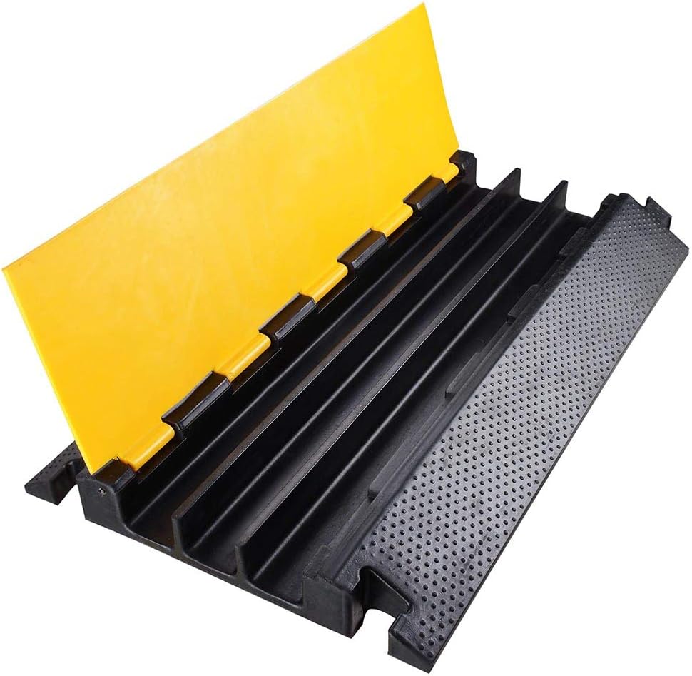 3 Channel Rubber Cable Ramp Cover Cord Protector Driveway Speed Bumps 88000 Lbs Pack of 2 L7899