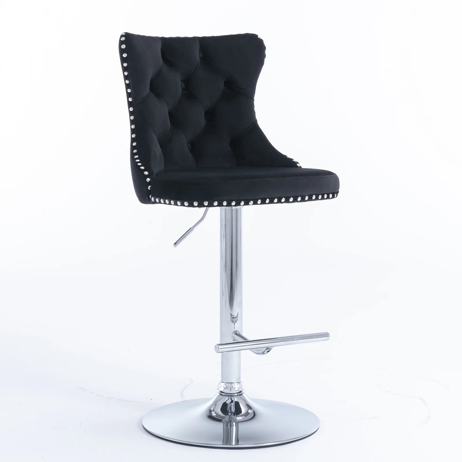 Swivel Velvet Barstools with Backs, Set of 2, Black V26831