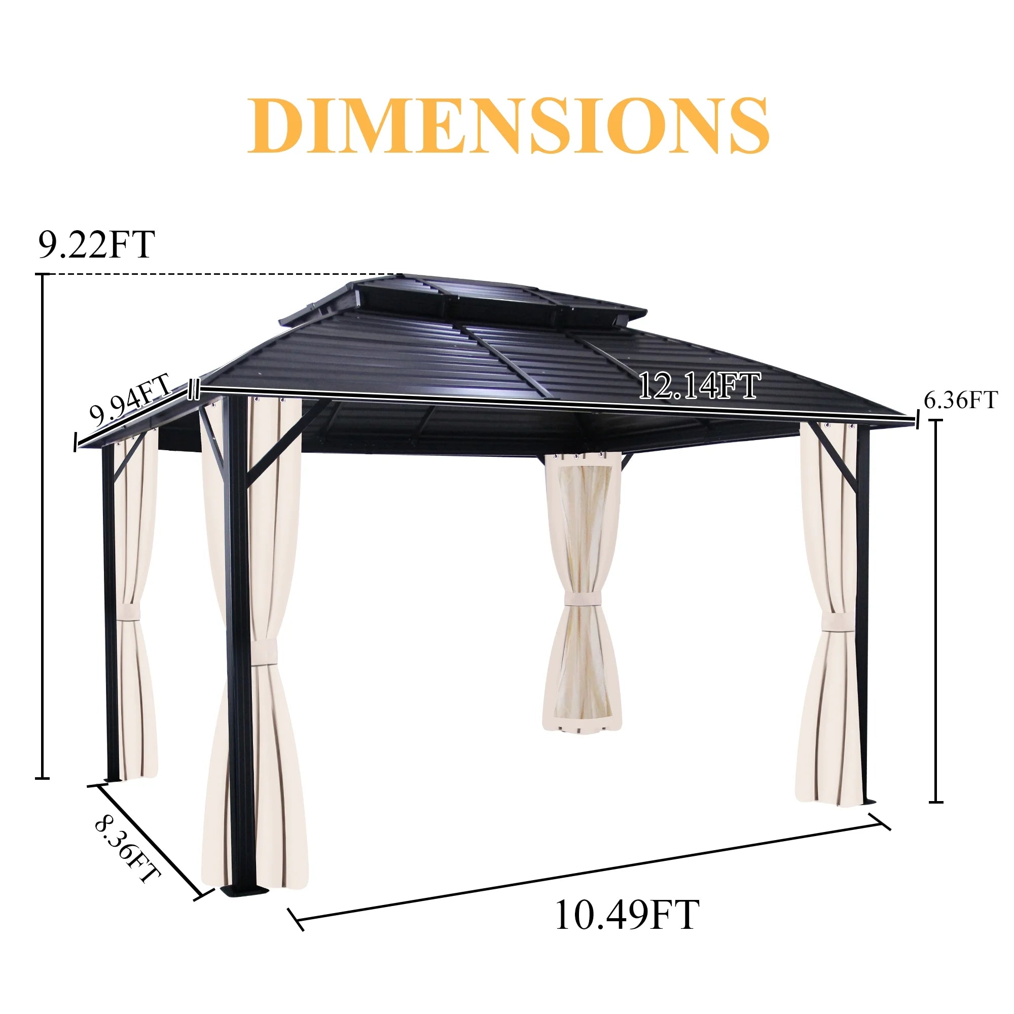 10x12FT Galvanized Steel Hardtop Gazebo with Double Roof W364630
