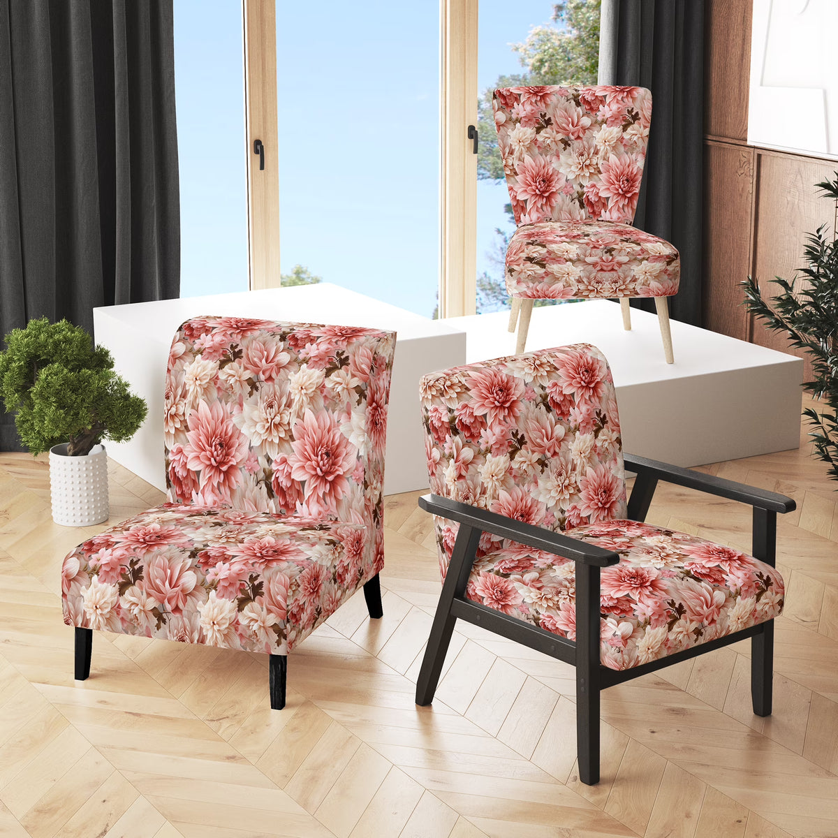 Upholstered Floral Accent Chair and Cottage Arm Chair U3678