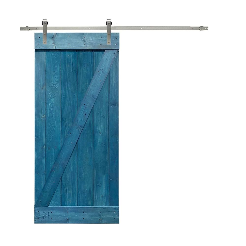 Red Walnut Stained Wood Interior Sliding Barn Door with Hardware Kit X352039