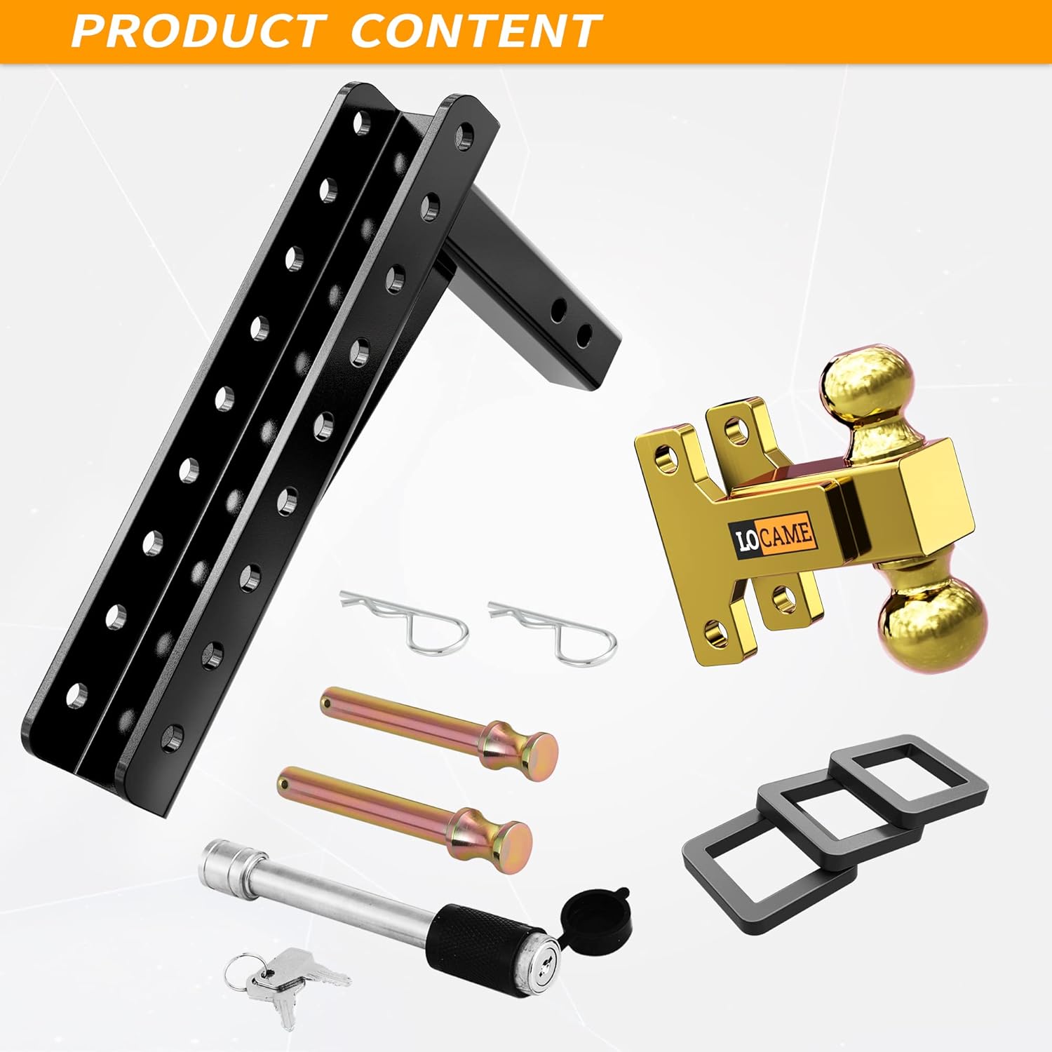 Adjustable Trailer Hitch, 2-Inch Receiver, 13-Inch Drop/Rise, 21000 LBS GTW, Double Pins, Solid Ball Mount P6947