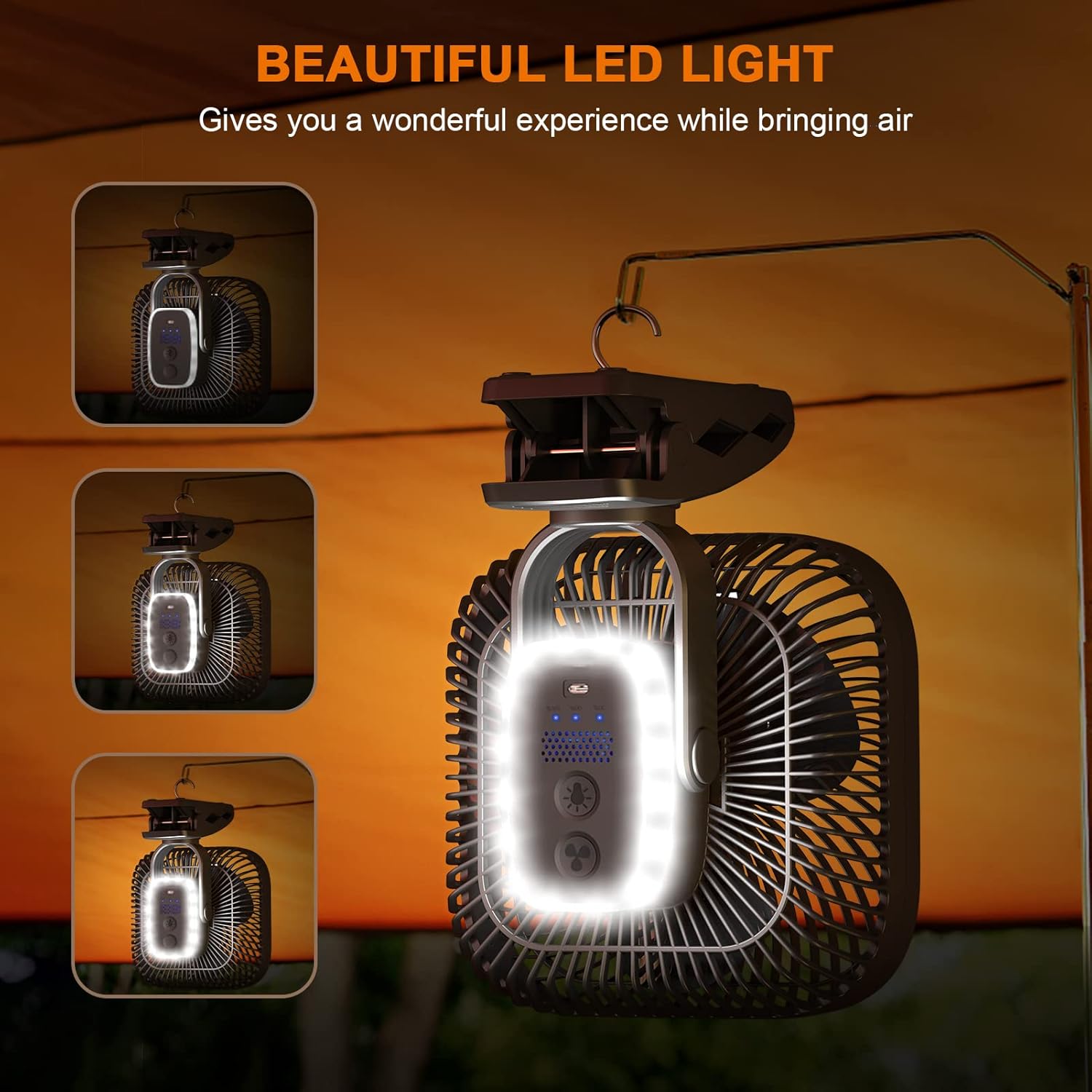 18000mAh Rechargeable 8-inch Clip on Fan with Light R287409
