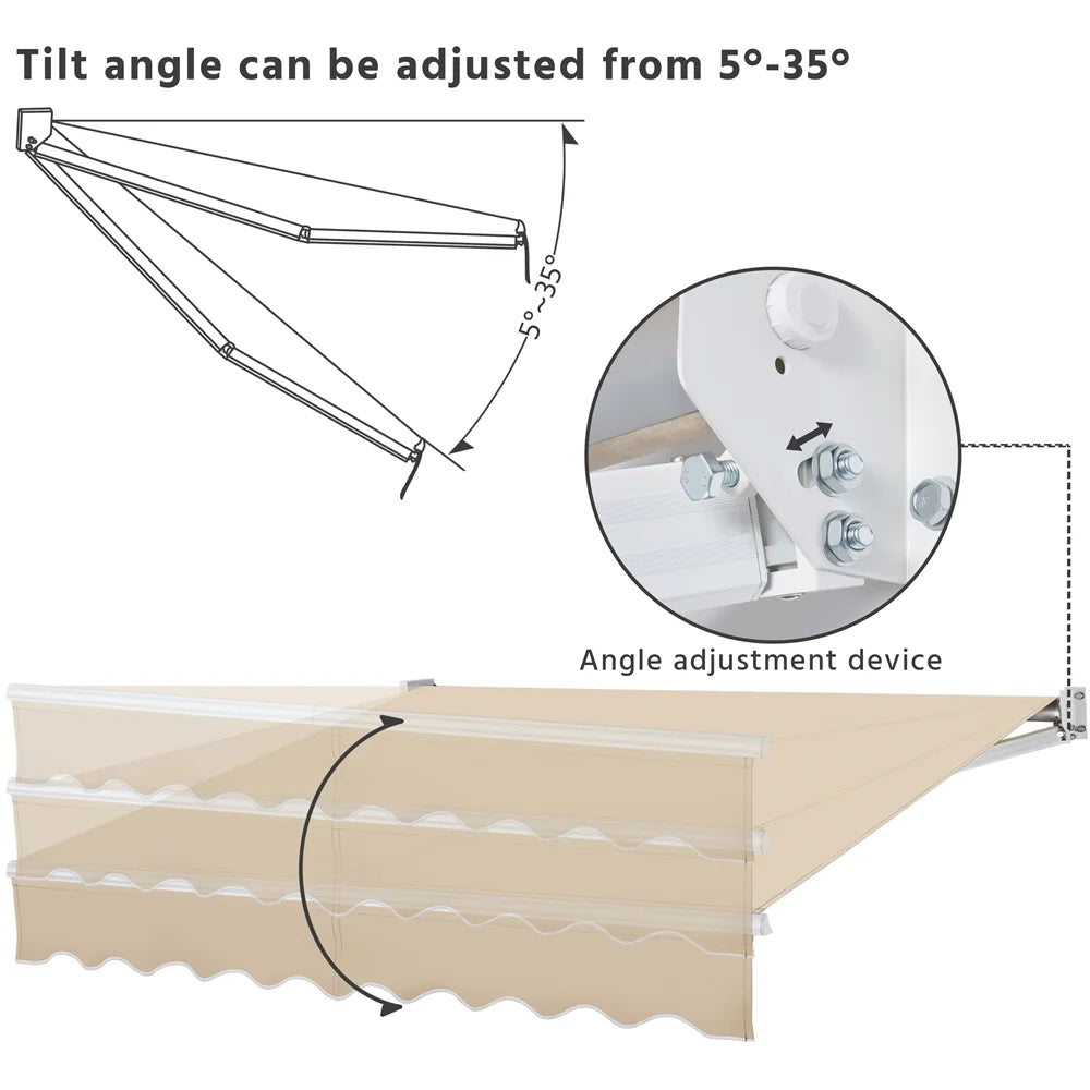 Beige Retractable Patio Sun Shade Awning with Hand Crank C832344