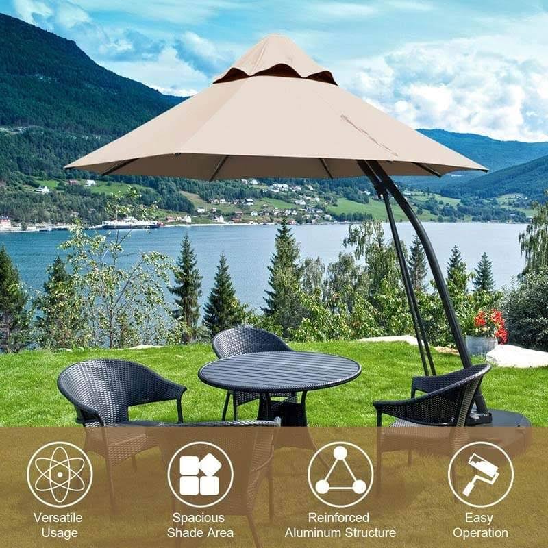 Blue 11 Feet Outdoor Cantilever Hanging Umbrella with Base and Wheels P331033