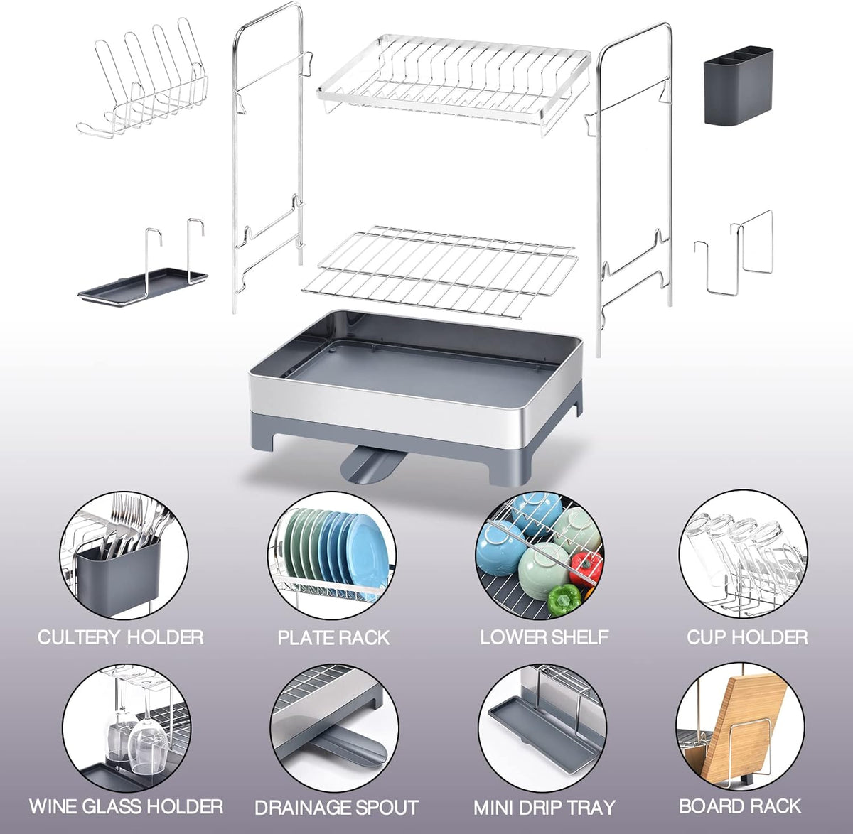 2-Tier Dish Drying Rack with Drainboard K61375