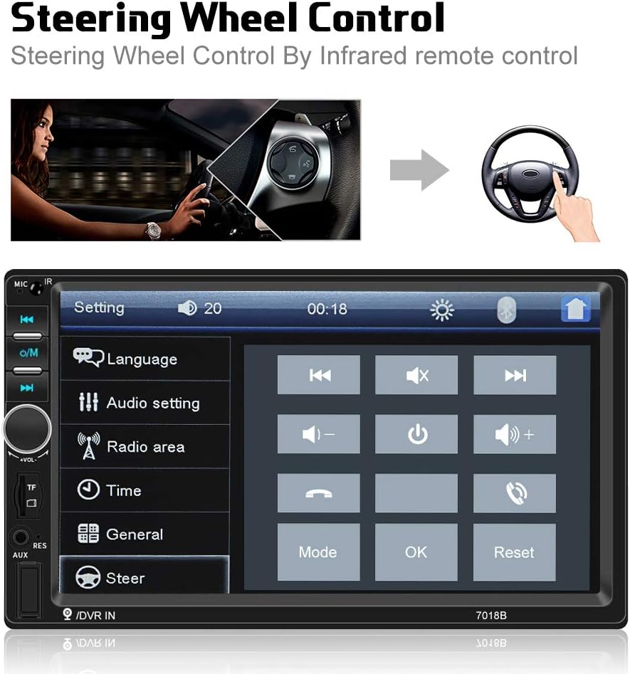 7 LCD Touch Screen Double Din Car Stereo with Bluetooth H8017