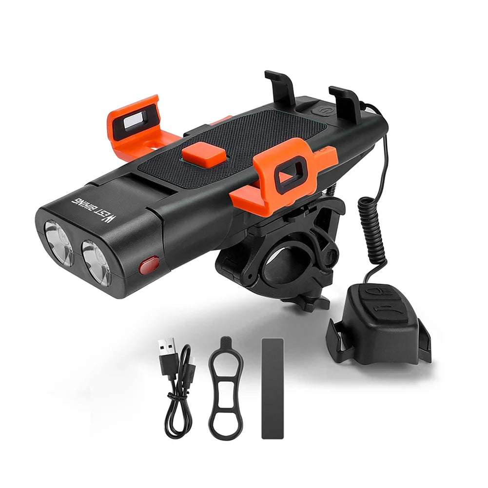 5in1 Bike Front Bracket Lamp Horn Mobilephone Holder Warning Bell Powerbanks USB Rechargeable Cycling Accessories B14213