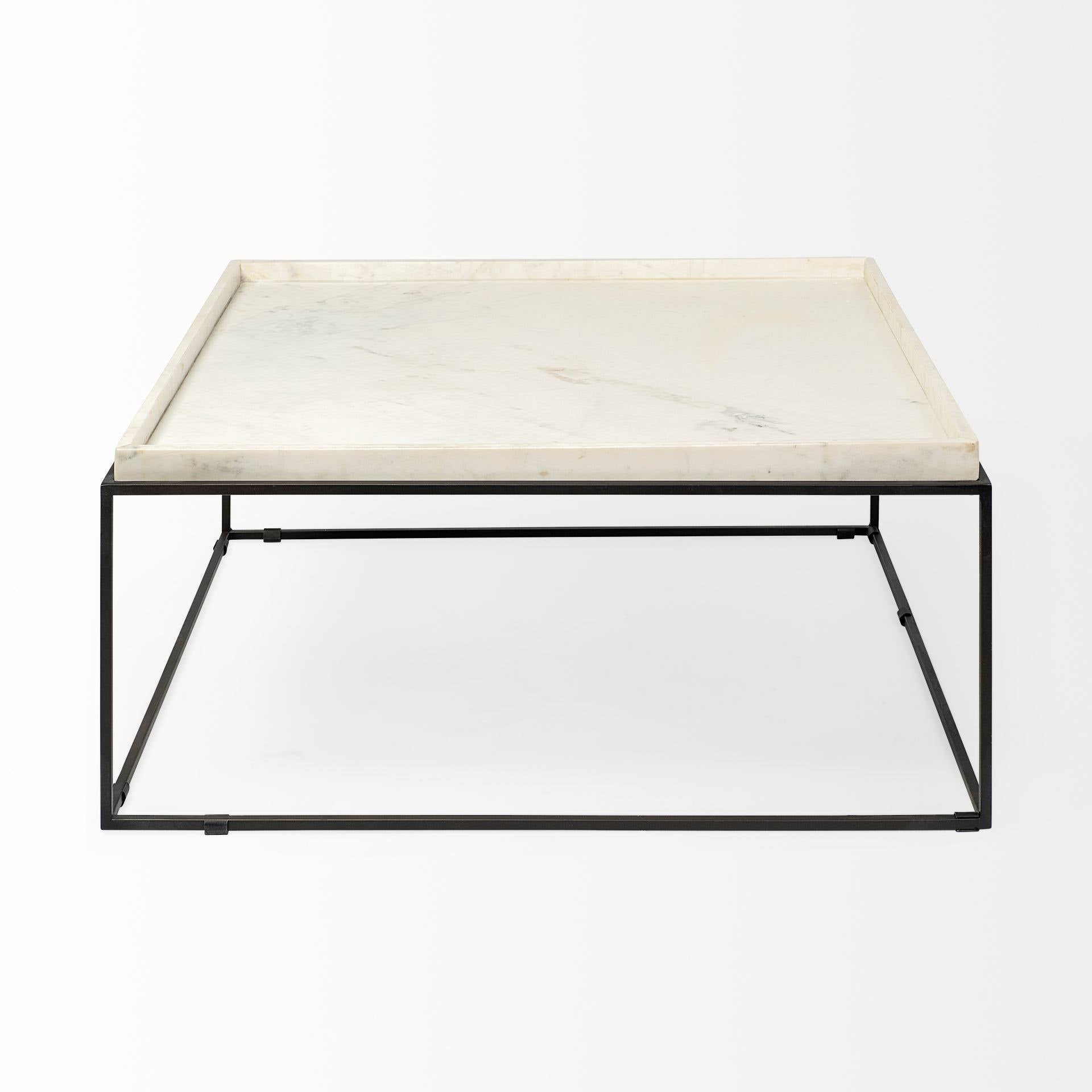 White Marble Top Black Metal Base Coffee Table M4109