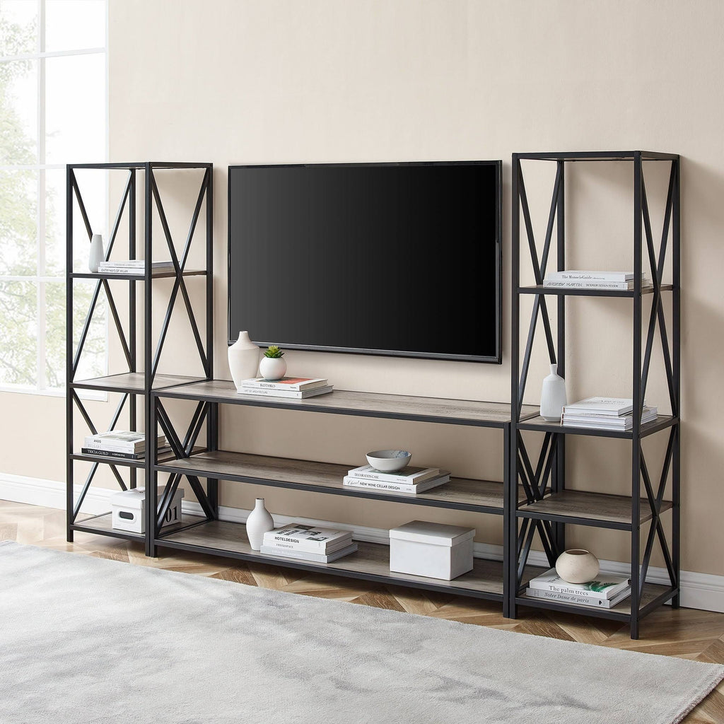 3-Piece X-Frame Entertainment Wall - Driftwood / Black Metal G2553