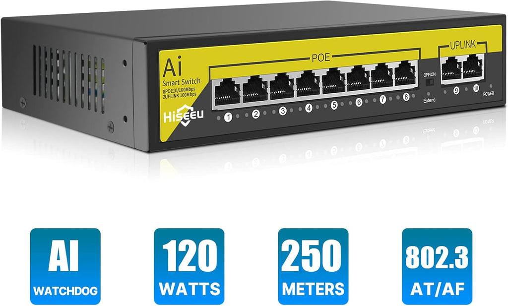 8 Port PoE Switch with 2 Ethernet Uplink Ports, 120 W, Metal Case M246834