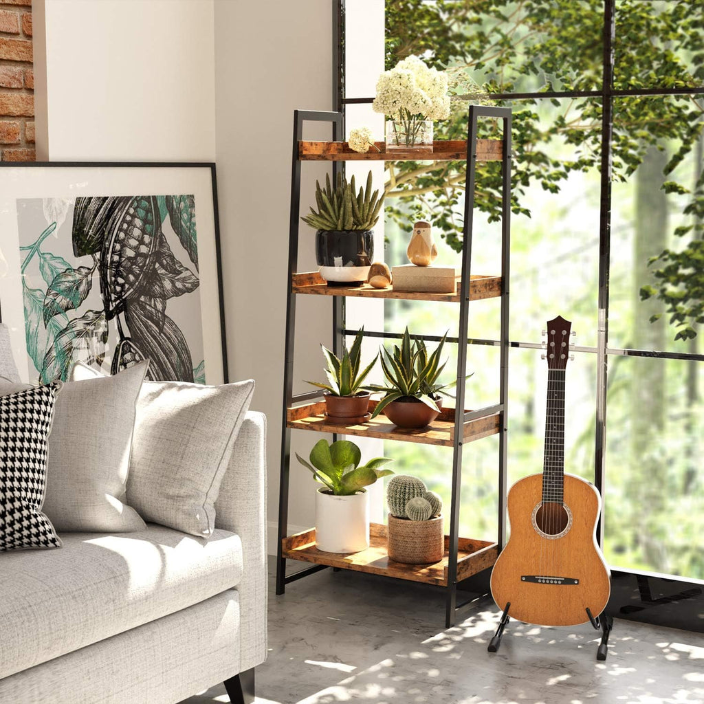 Industrial Bookshelf 4-Tier Ladder Shelf with Metal Frame S24107