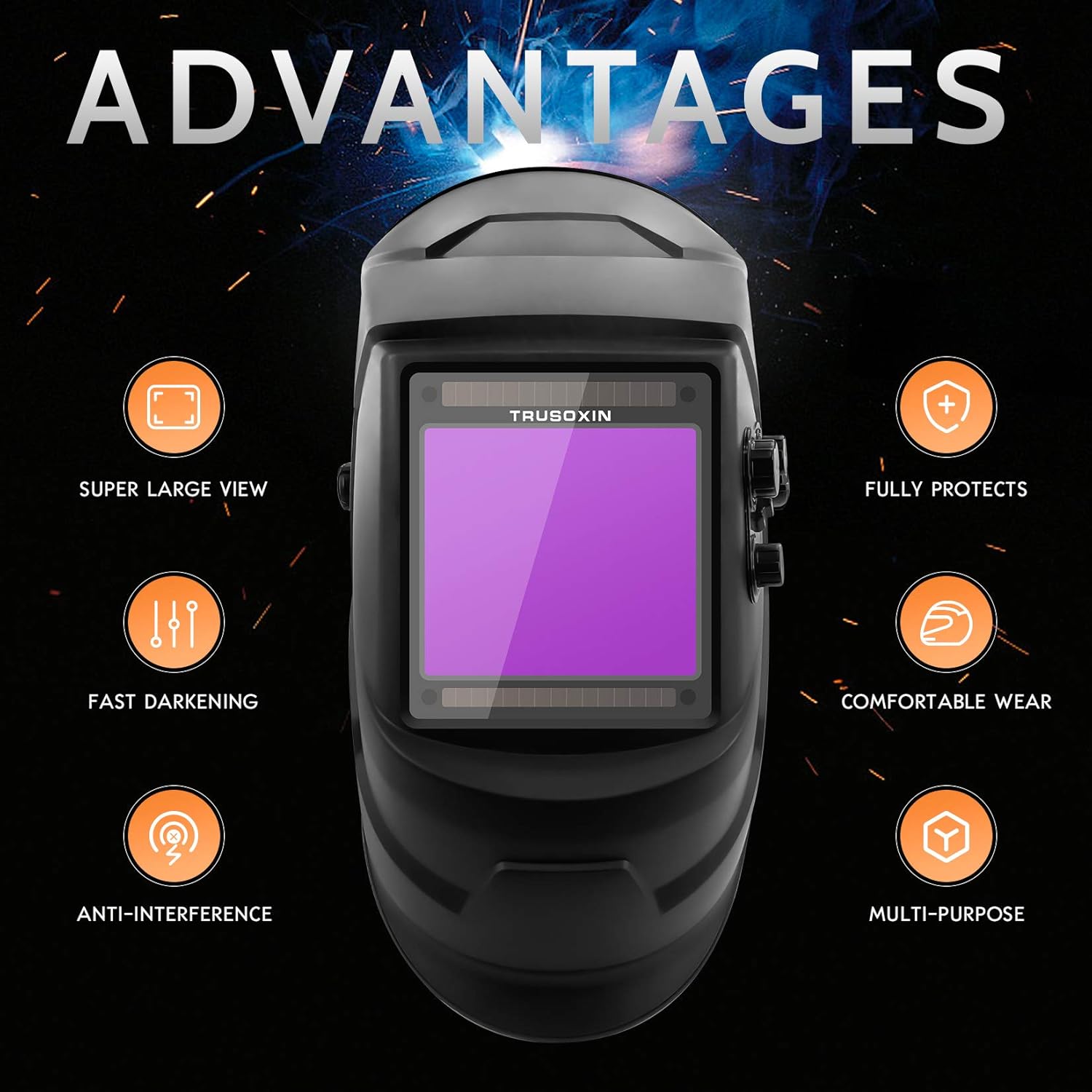 Large Viewing Screen Solar Powered Auto Darkening Welding Helmet, 4 Sensor, Pack of 2 V13922