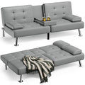 Convertible Folding Futon Sofa Bed Sleeper Couch, Faux Leather, Gray N41739