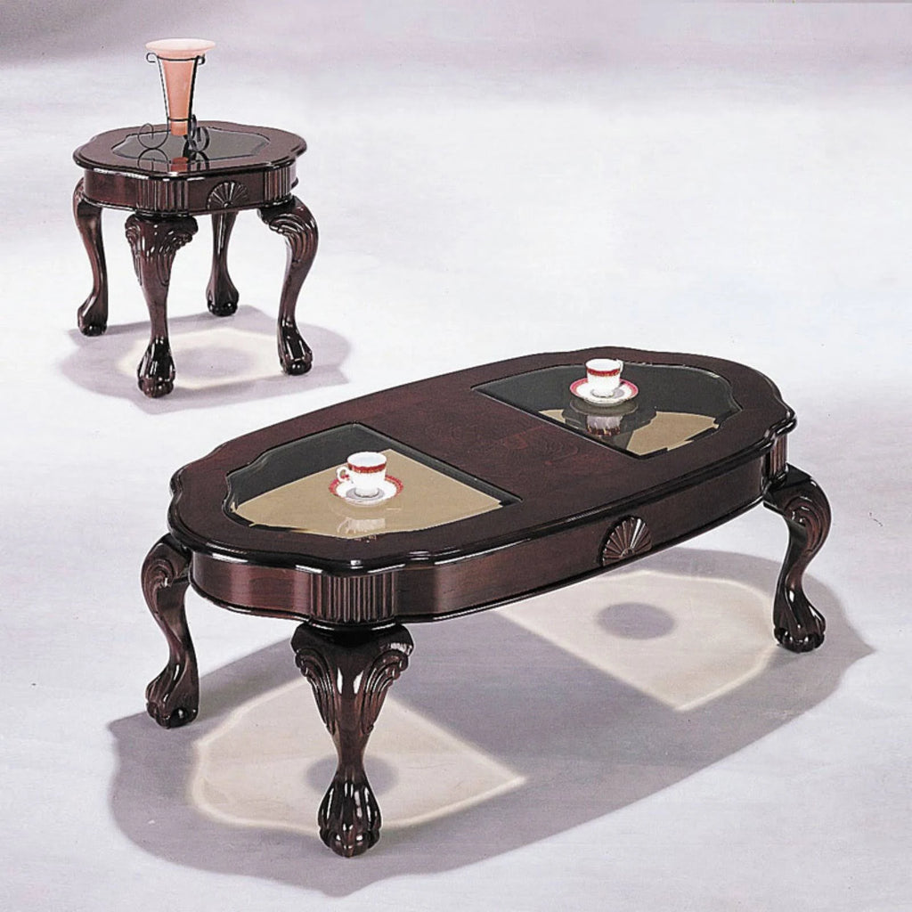 Cherry Glass 3-Piece Coffee End Table Set M9046