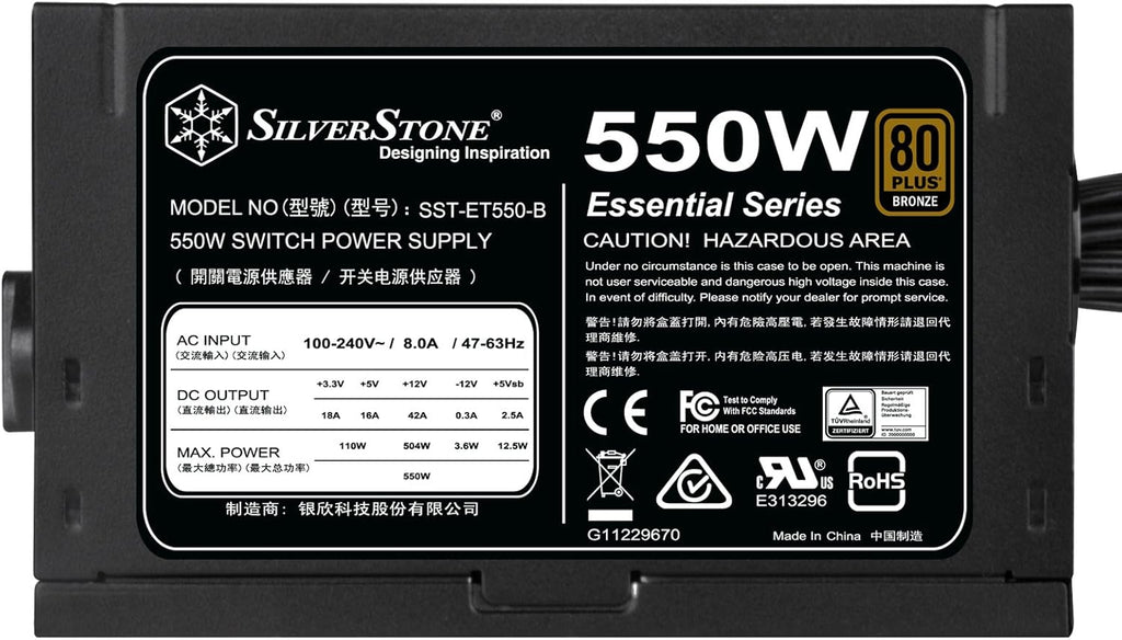 550 Watt 80 Plus Bronze ATX Power Supply with Flat Black Cables W7799