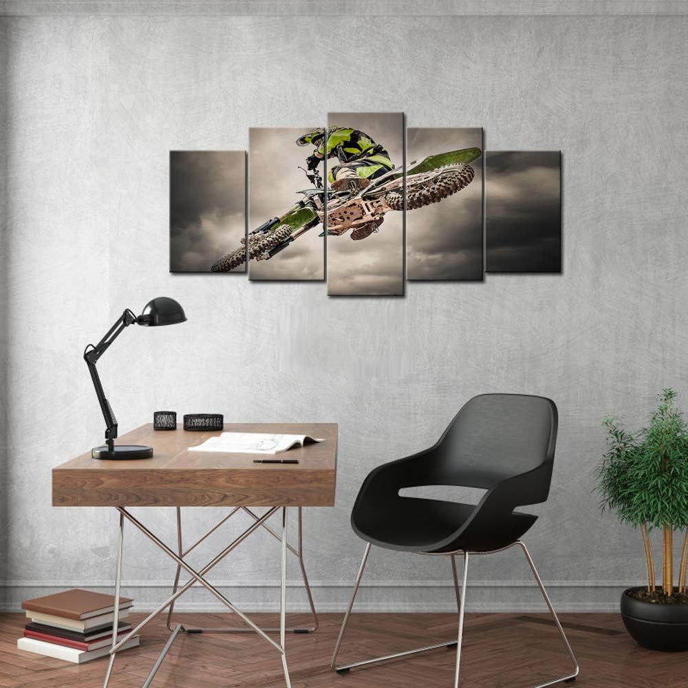 5 Pieces Canvas Prints Wall Art Motorcycle Racing Painting Sports Motocross Rider Poster Print Modern Man Boy's Bedroom Office Wall Decor Gallery Canvas Wrapped Artwork Ready to Hang Q352