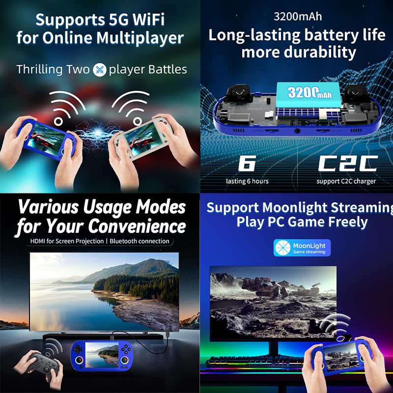 Black 4-inch IPS Screen Retro Handheld Game Console with 64G TF Card and 3200mAh Battery T721