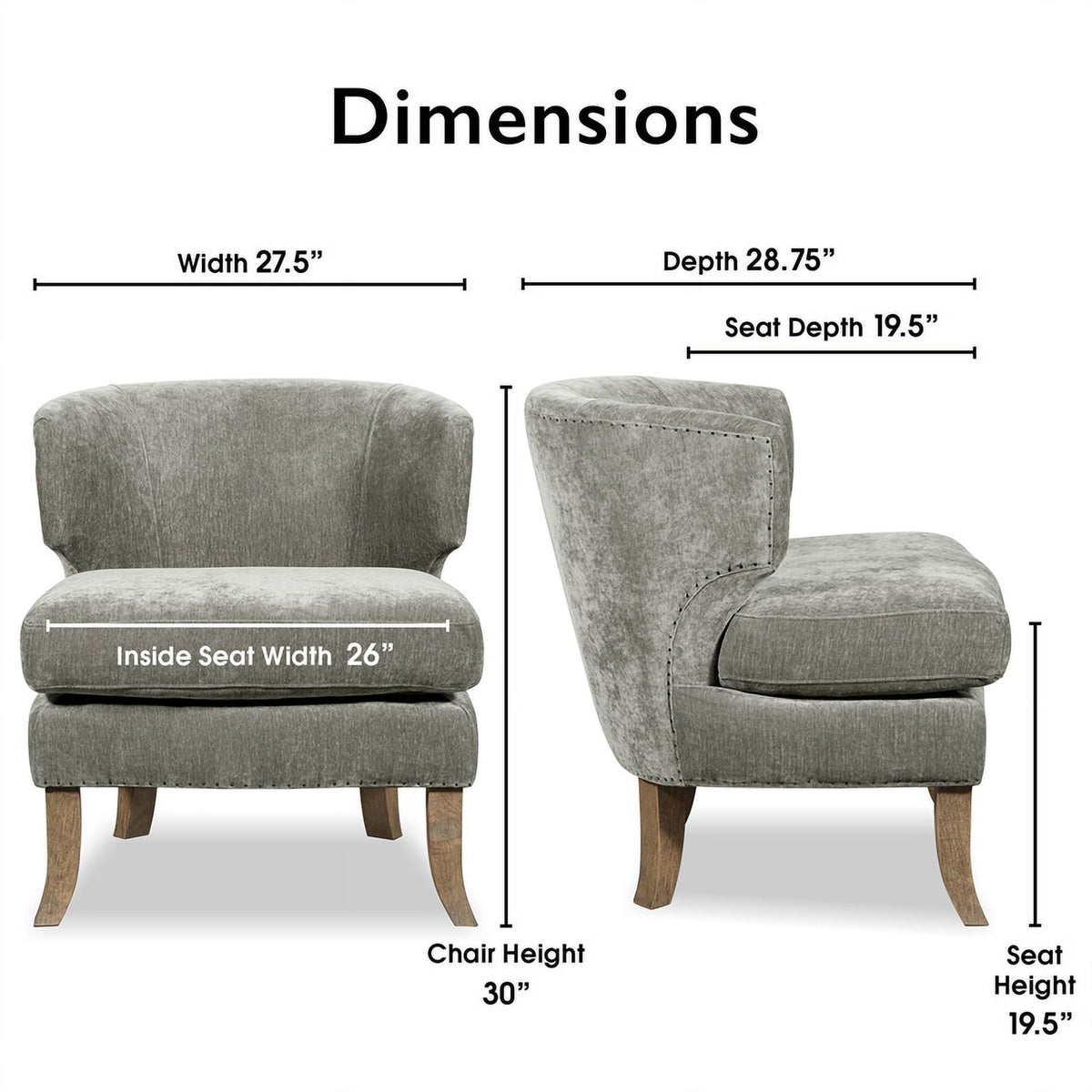 Smoke Gray Crushed Velvet Wingback Chair L719