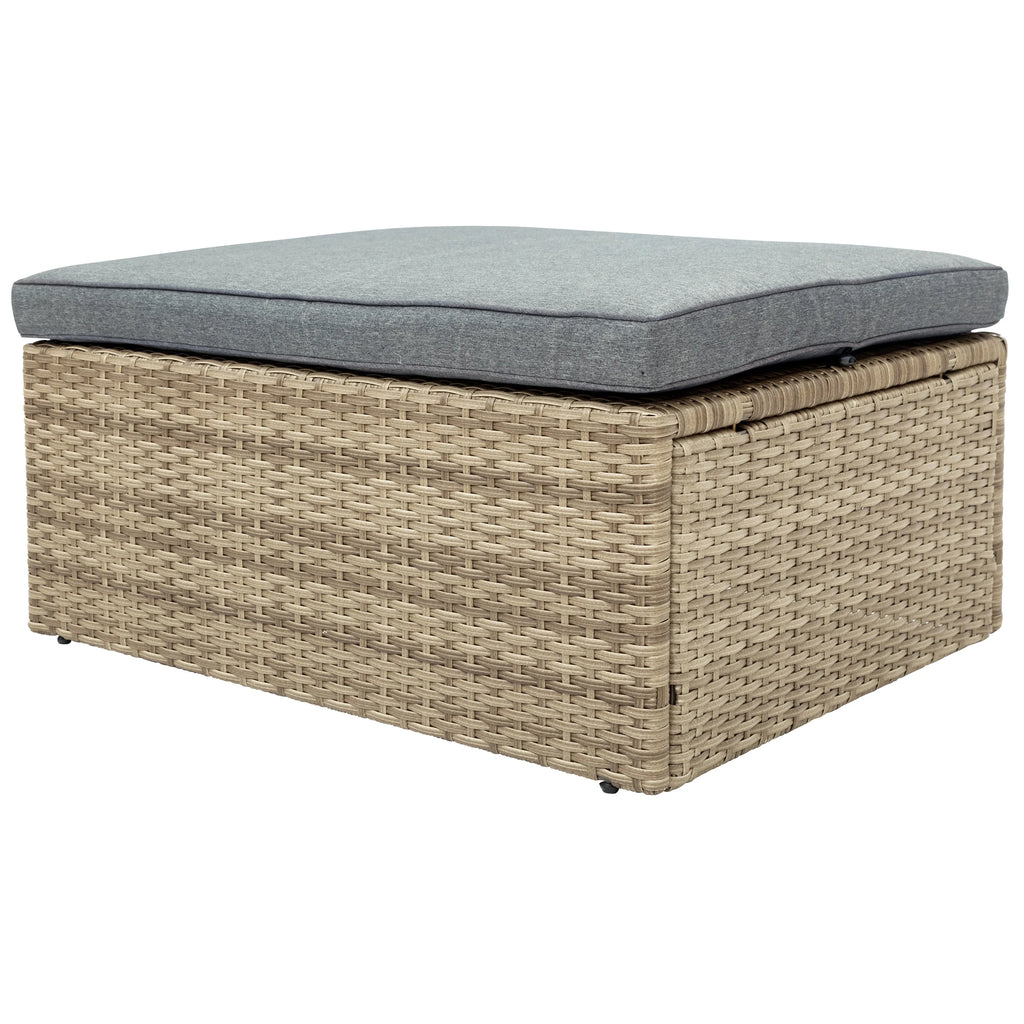 Gray Wicker Rattan Patio Sectional Sofa Set with Ottomans and Cushions S370188