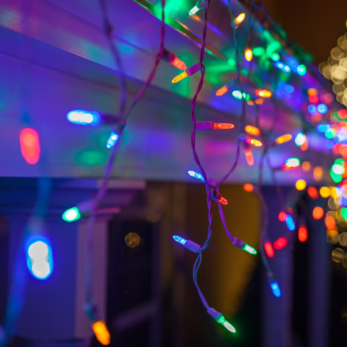 70 LED Multi Color Icicle Lights, 7' White Wire H604195