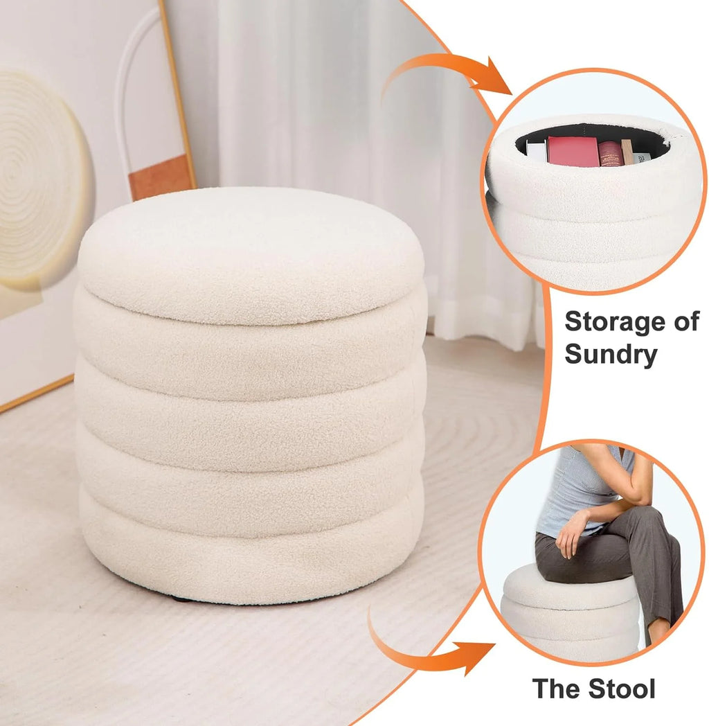 White Velvet Round Ottoman with Storage D63245