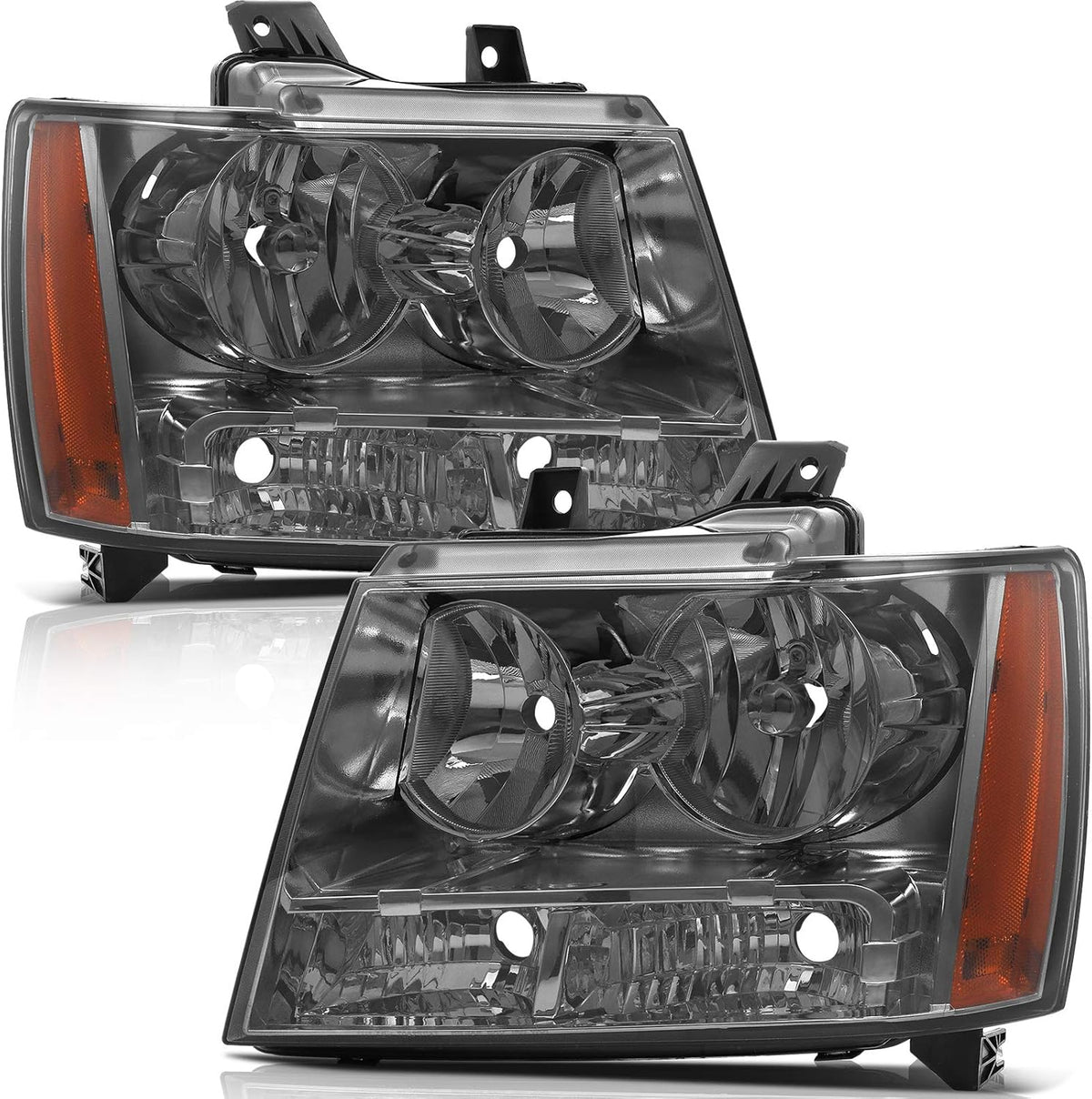 Chrome Housing Amber Reflector Smoke Lens Headlight Assembly O512216