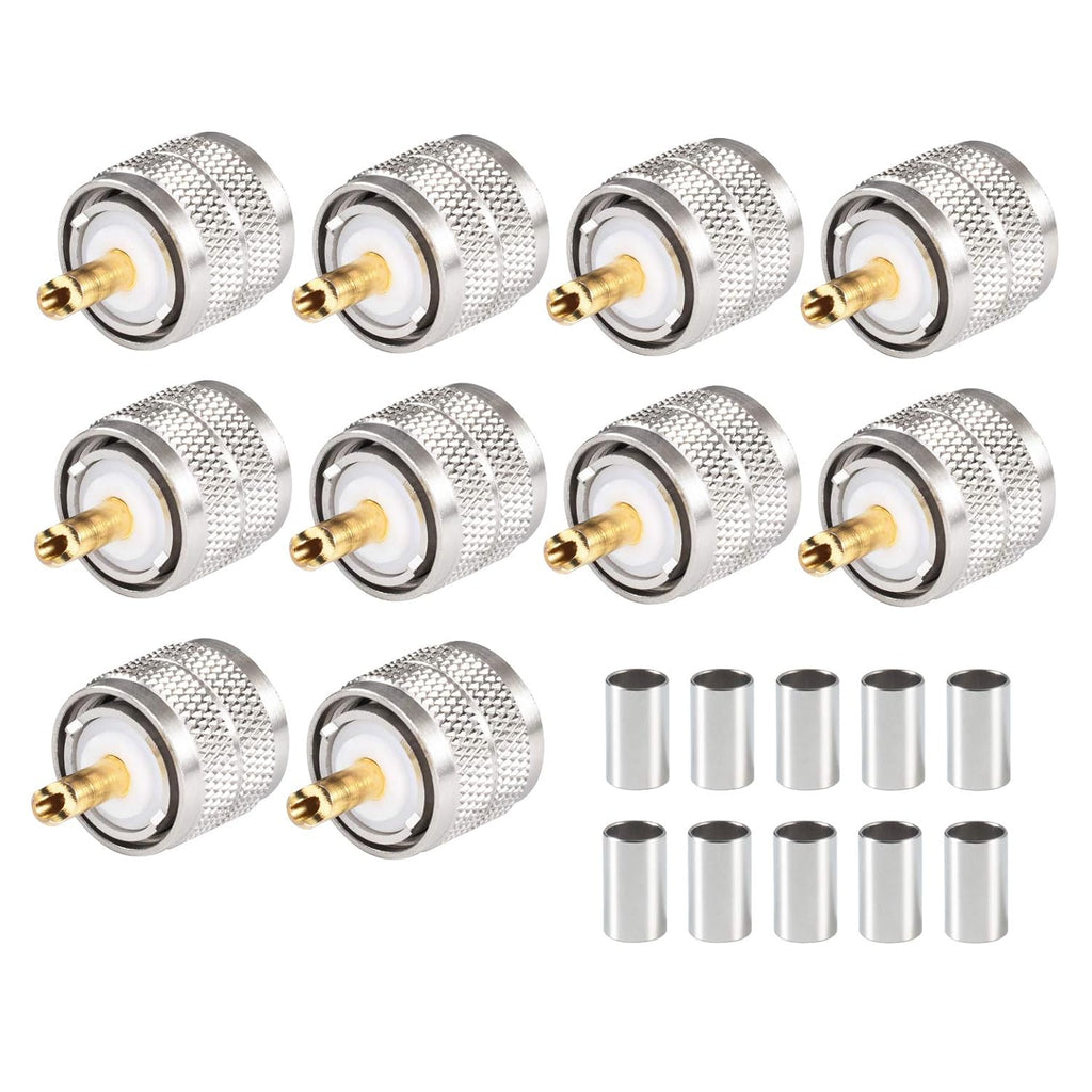 （Pack of 10） UHF Male PL-259 Plug Crimp for RG8X LMR240 Cable Straight RF Coaxial Adapter Connector V5294