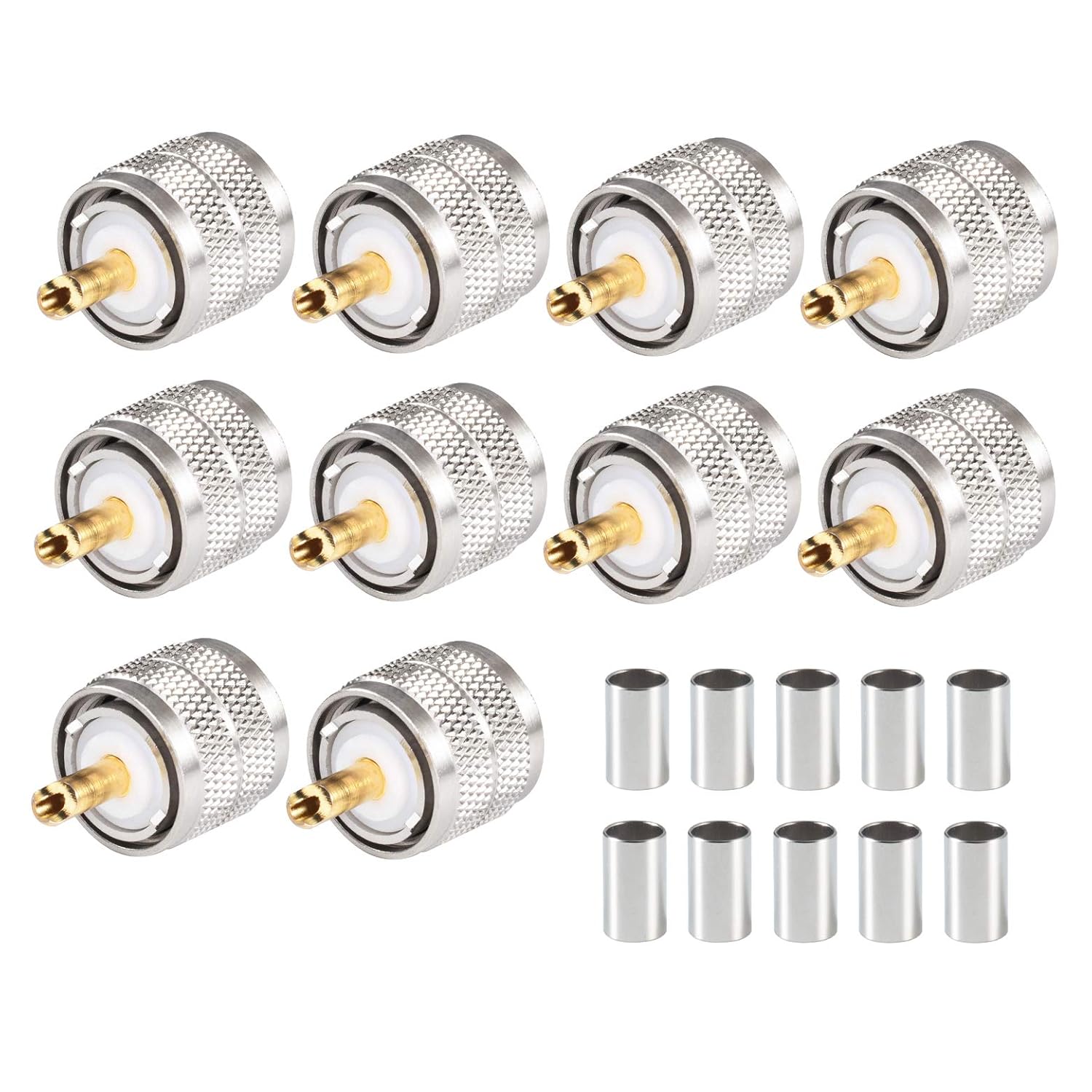 （Pack of 10） UHF Male PL-259 Plug Crimp for RG8X LMR240 Cable Straight RF Coaxial Adapter Connector V5294