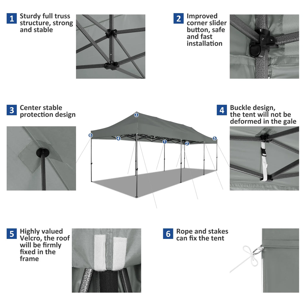 10'x30' Heavy Duty Pop Up Canopy Tent with 8 Removable Sidewalls, Grey K74495
