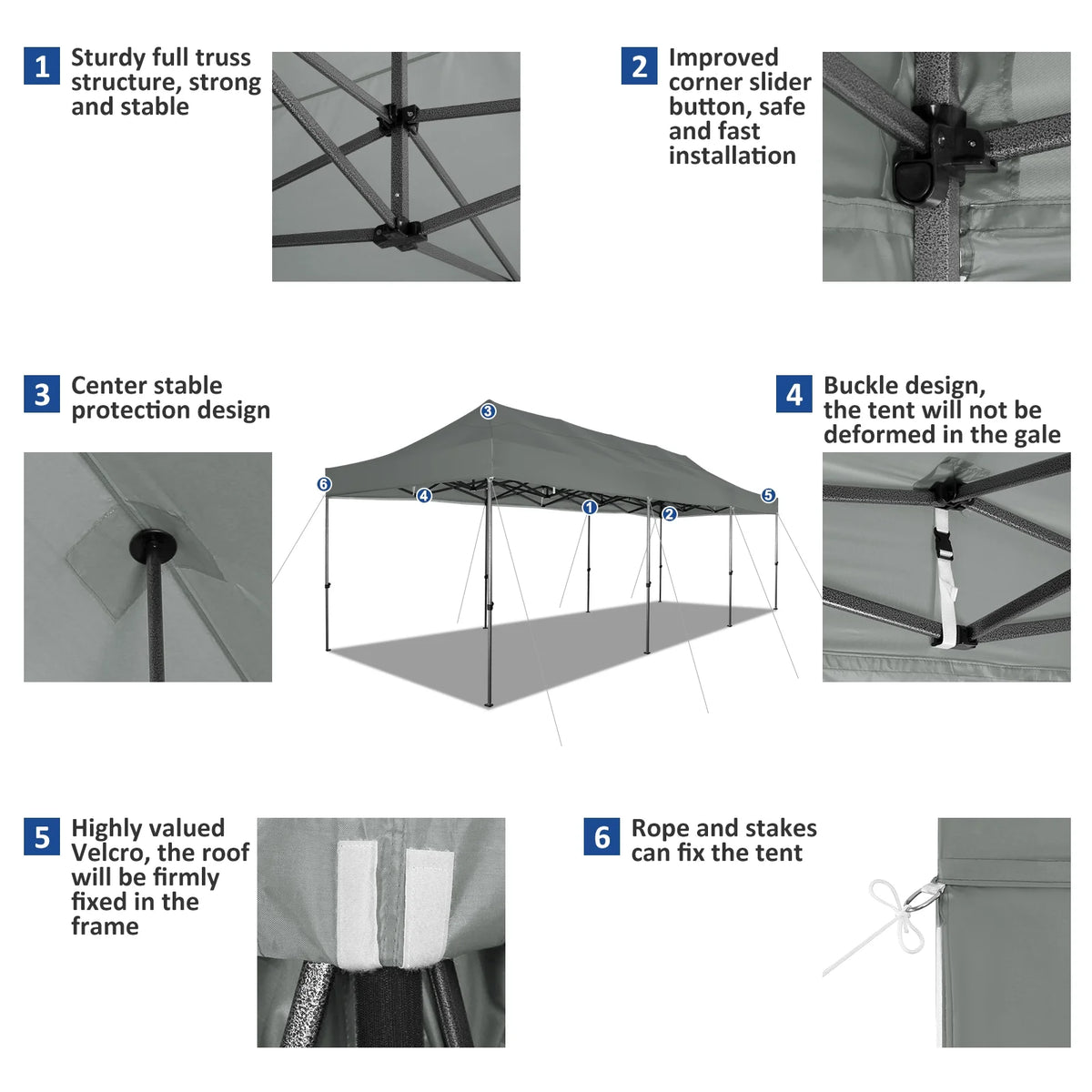 10'x30' Heavy Duty Pop Up Canopy Tent with 8 Removable Sidewalls, Grey K74495