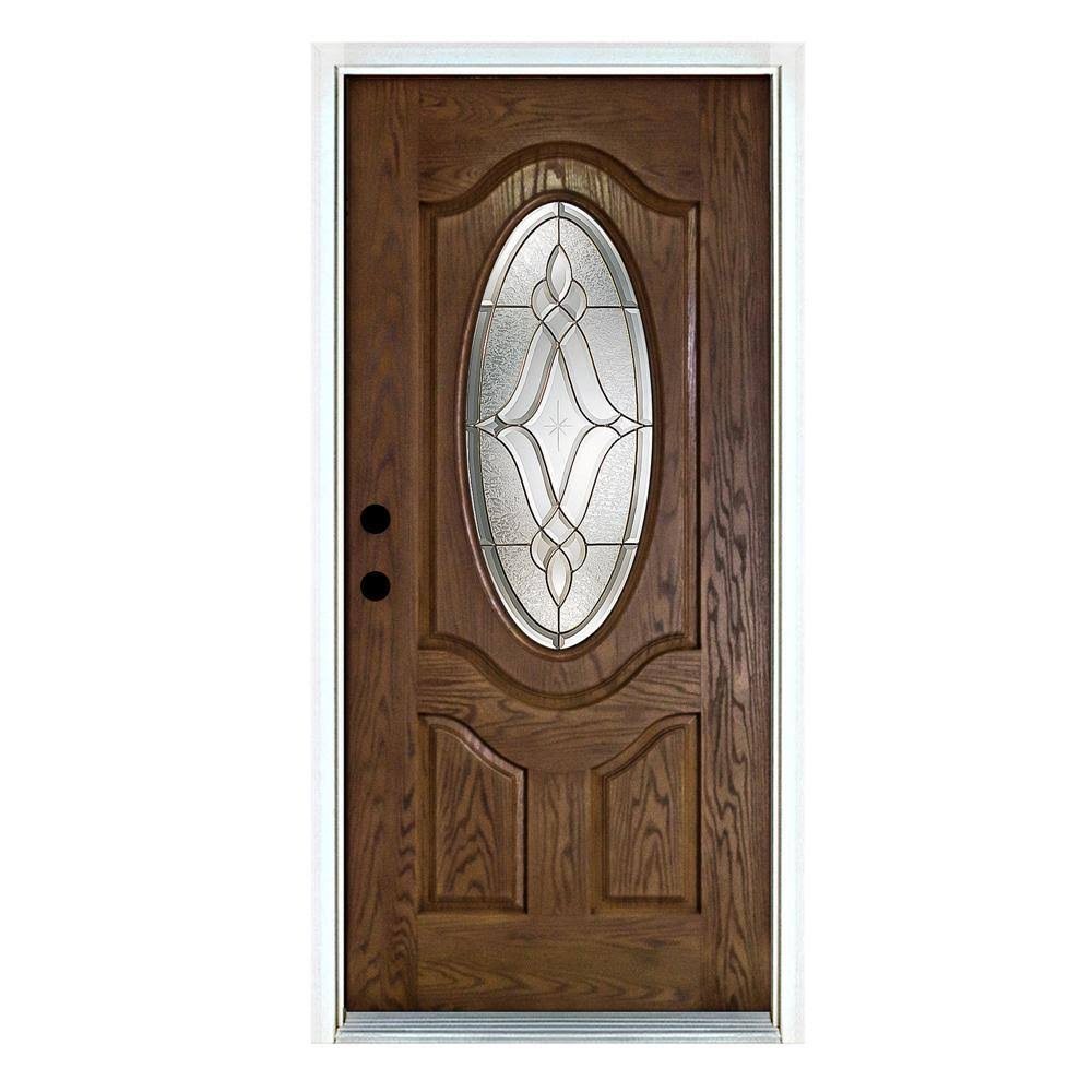 Medium Oak Right-Hand Inswing Fiberglass Prehung Front Door S4145