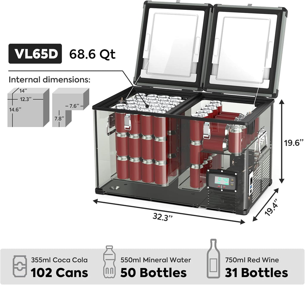 68.6 Quart Double Zone Portable Refrigerator with SECOP Compressor F6647