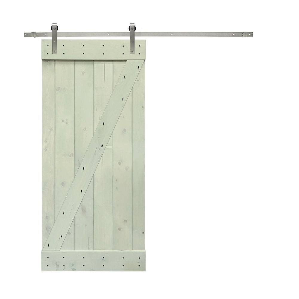 Red Walnut Stained Wood Interior Sliding Barn Door with Hardware Kit X352039